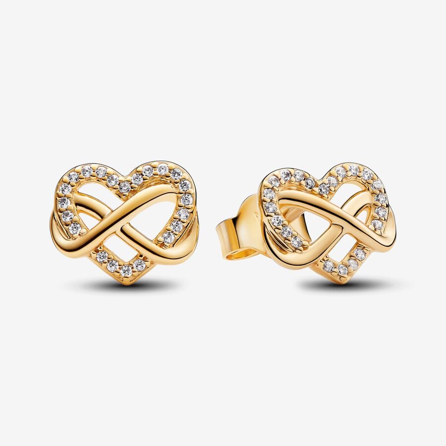 Brincos Pandora Infinity heart 14K - Ana Joalheiros