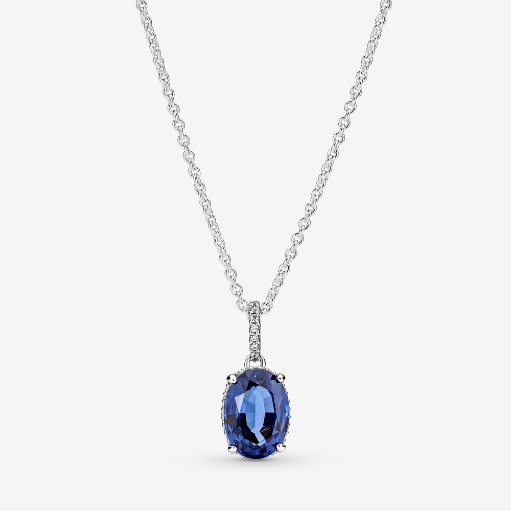 PANDORA Blue Sparkling Statement Halo Pendant Necklace