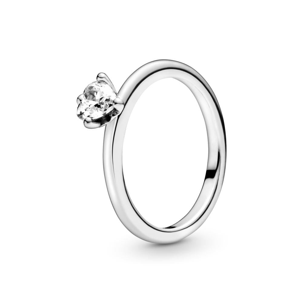 Heart sterling silver ring with clear cubic zirconia