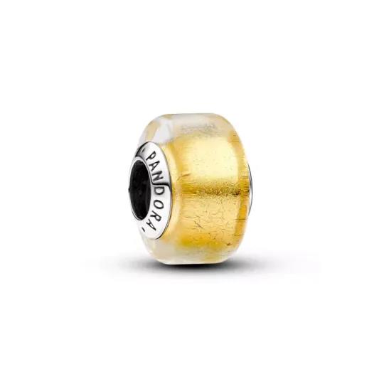 Pandora Sterling silver charm with transparent Murano glass and 24k gold foil