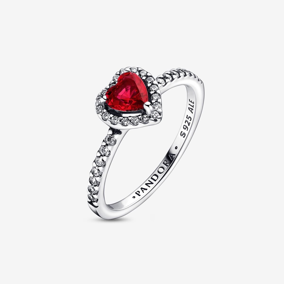 Pandora Sparkling REd Elevated Heart Ring