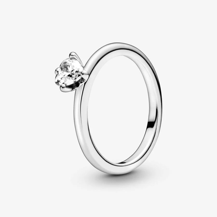 Heart sterling silver ring with clear cubic zirconia