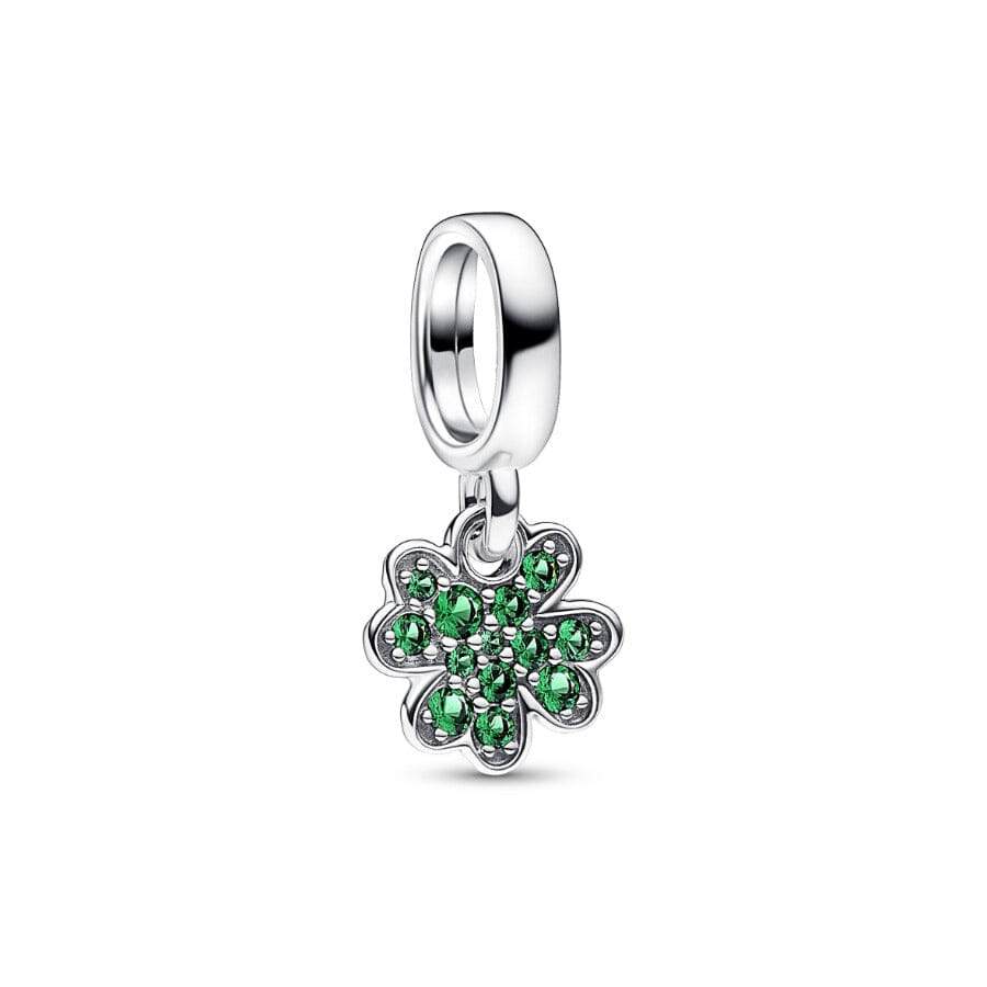 Clover sterling silver dangle with royal green crystal - Ana Joalheiros